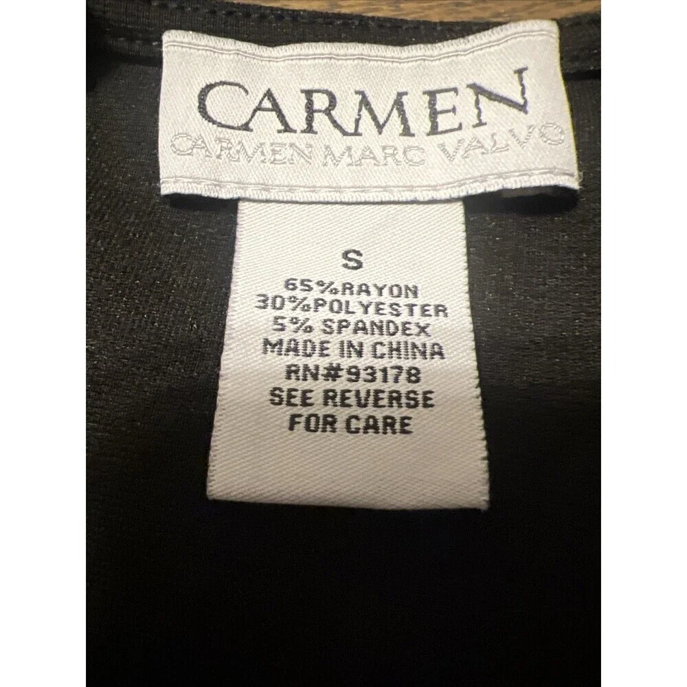 Carmen Marc Valvo Black Peplum Top Ponte Knit Long Sleeve Blouse ~ Size Small - Picture 5 of 6